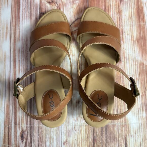 BOC Block Low Heel Sandal Womens Size 8 Brown Leather Ankle Strap Open Toe Shoes - Picture 5 of 10